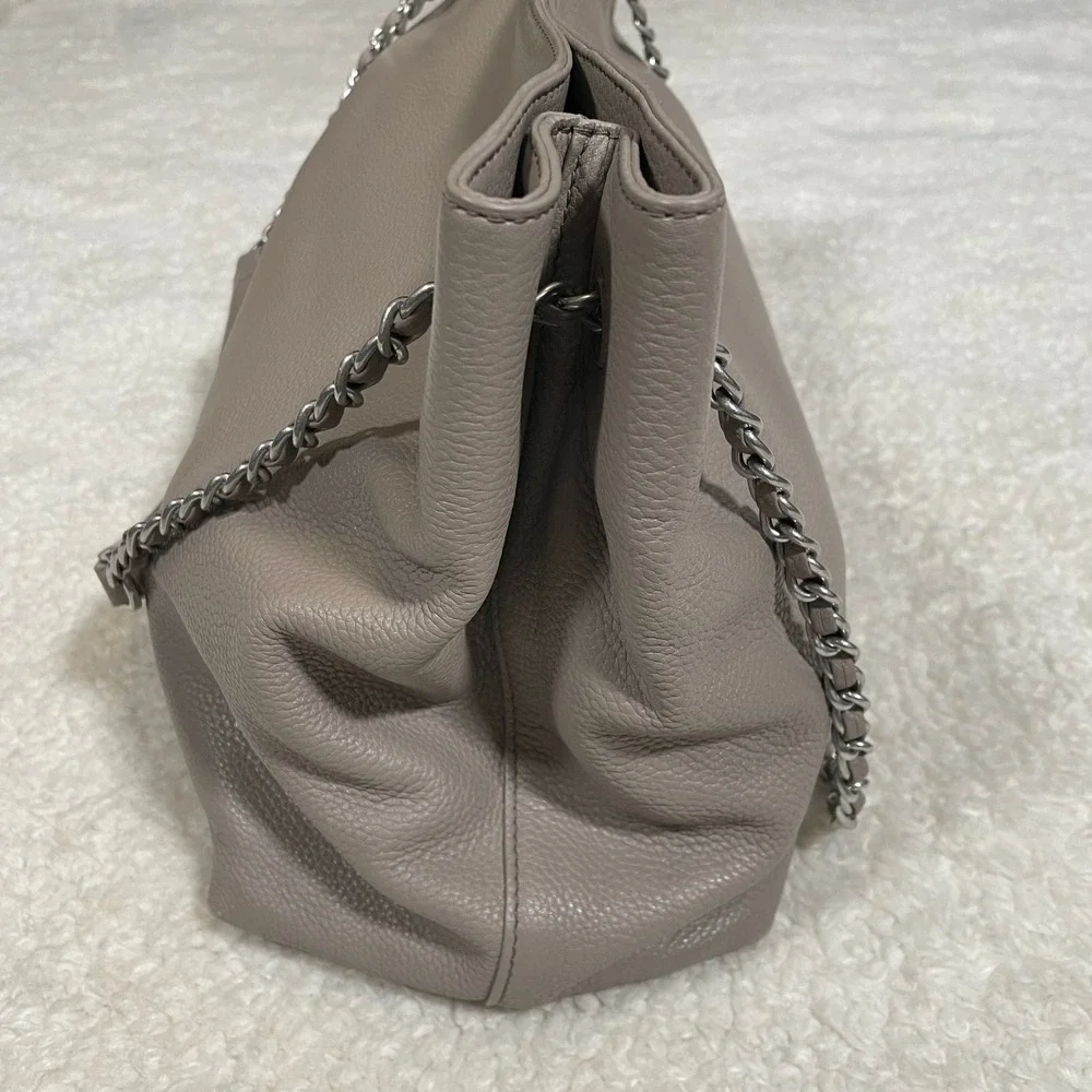 Tory Burch Britten Triple Compartment Tote Bag French Gray Pebbled Leather Chain